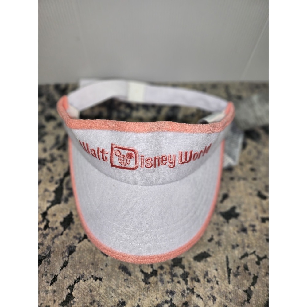Walt‎ Disney World Visor Hat White Coral Pink Terry Cloth Embroidered NWT OSFM